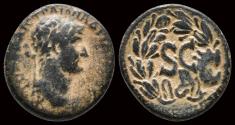 Ancient Coins - Syria Seleucis and Pieria  Antiochia ad Orontem Hadrian AE semis S C in laurel wreath