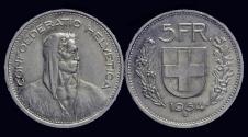 World Coins - Switserland 5 frank 1954B