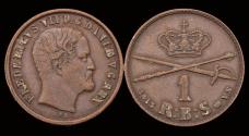 World Coins - Denmark Friedrich VII 1 rigsbankskilling 1853