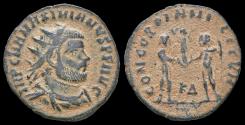 Ancient Coins - Maximianus AE radiate Jupiter presents Victory on globe