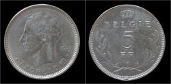 World Coins - Belgium Leopold III 5 frank 1936 VL- pos B