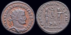 Ancient Coins - Maximianus Herculius AE radiatus Jupiter presents Victory on globe