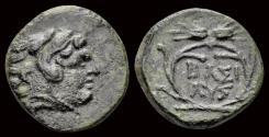 Ancient Coins - Thracian Kingdom Lysimachos, as King AE 1/4 unit two lines text in wreath