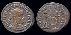 Ancient Coins - Maximianus AE radiate Jupiter presents Victory on globe