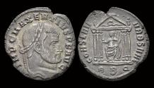 Ancient Coins - Maxentius AE follis Roma seated in hexastyle temple