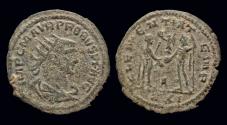 Ancient Coins - Probus AE antoninianus emperor receiving Victory on globe from Jupiter