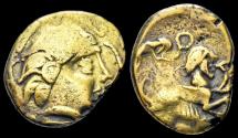 Ancient Coins - Celtic Gaul Pictones electrum stater biga with horse