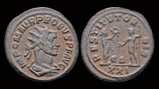 Ancient Coins - Probus AE antoninianus female figure presenting wreath to emperor