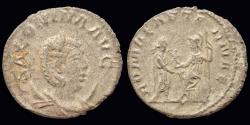 Ancient Coins - Salonina billon antoninianus Gallienus receiving Victory from Roma