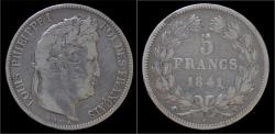 World Coins - France Louis Philippe 5 franc 1841W