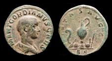 Ancient Coins - Gordian III, as Caesar AE sestertius emblems of the pontificate