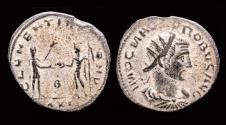 Ancient Coins - Probus billon antoninianus emperor receiving Victory on globe from Jupiter