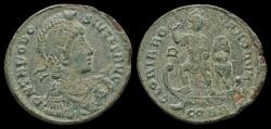 Ancient Coins - Theodosius I AE24 emperor standing facing on ship
