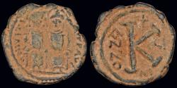 Ancient Coins - Justin II and Sophia AE half follis large K