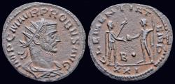 Ancient Coins - Probus AE antoninianus emperor receiving Victory on globe from Jupiter