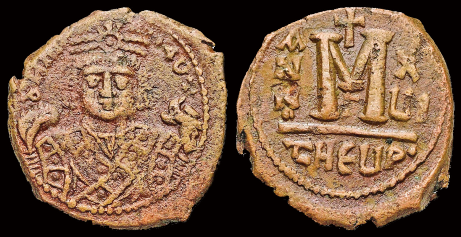 Maurice Tiberius AE follis Large M | Byzantine Coins