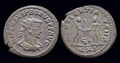 Ancient Coins - Probus billon antoninianus emperor receiving Victory from Jupiter