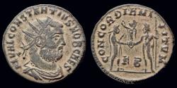 Ancient Coins - Constantius I Chlorus AE antoninianus Constantinus receiving Victory on globe