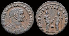 Ancient Coins - Maximianus Herculius AE post reform Providentia extending hand to Quies