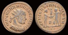 Ancient Coins - Maximianus Herculius AE radiate emperor accepting Victory on globe