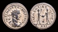 Ancient Coins - Probus billon antoninianus emperor receiving Victory on globe from Jupiter