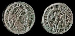 Ancient Coins - Valentinian I AE nummus emperor advancing right