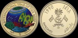 World Coins - Malediven 5 rufiyaa 1998- International year of the reef