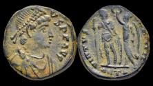 Ancient Coins - Honorius AE follis emperor standing to left