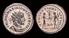Ancient Coins - Maximianus Herculius AE antoninianus Jupiter presents Victory on globe
