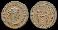Ancient Coins - Probus AE antoninianus emperor receiving Victory on globe from Jupiter