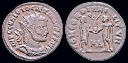 Ancient Coins - Diocletian AE post reform radiate emperor receiving Victory on globe