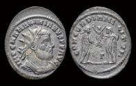 Ancient Coins - Maximianus Herculius AE radiate Jupiter presents Victory on globe