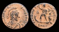Ancient Coins - Theodosius I AE24 emperor standing facing