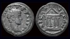 Ancient Coins - Bithynia Nicae Geta, as Caesar AE17 tetrastyle temple