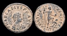 Ancient Coins - Arcadius AE maiorina emperor standing right