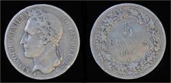 World Coins - Belgium Leopold I 5 frank 1847