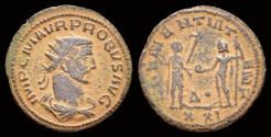 Ancient Coins - Probus AE antoninianus emperor receiving Victory on globe from Jupiter