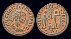 Ancient Coins - Carus AE antoninianus carus receiving Victory on globe from Jupiter