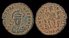 Ancient Coins - Honorius AE follis Constantinopolis seated facing