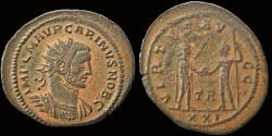 Ancient Coins - Carinus AE antoninianus Carus receiving globe from Carinus