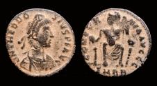 Ancient Coins - Theodosius I AE18 Concordia seated facing