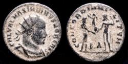 Ancient Coins - Maximianus Herculius AE antoninianus emperor receiving Victory on globe