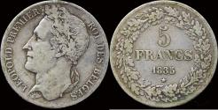 World Coins - Belgium Leopold I 5 frank 1835 pos B
