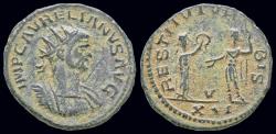 Ancient Coins - Aurelian AE antoninianus Woman presenting wreath to emperor