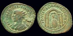 Ancient Coins - Mesopotamia Nisibis Philip II AE25 Tyche seated in tetrastyle temple