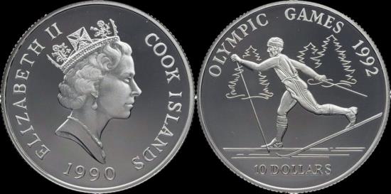 Cook Islands 10 dollar 1990- Olympic games in Albertville 1992