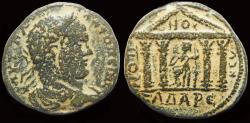 Ancient Coins - Syria Decapolis Gadara Caracalla AE25 Zeus seated left in tetrastyle temple
