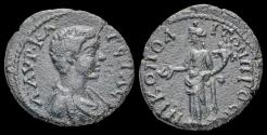 Ancient Coins - Moesia Inferior Nicopolis ad Istrum Geta, as Caesar AE assarion Tyche standing