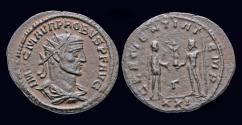 Ancient Coins - Probus AE antoninianus emperor receiving Victory on globe from Jupiter