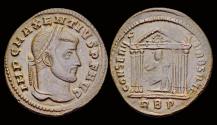 Ancient Coins - Maxentius AE follis Roma in hexastyle temple